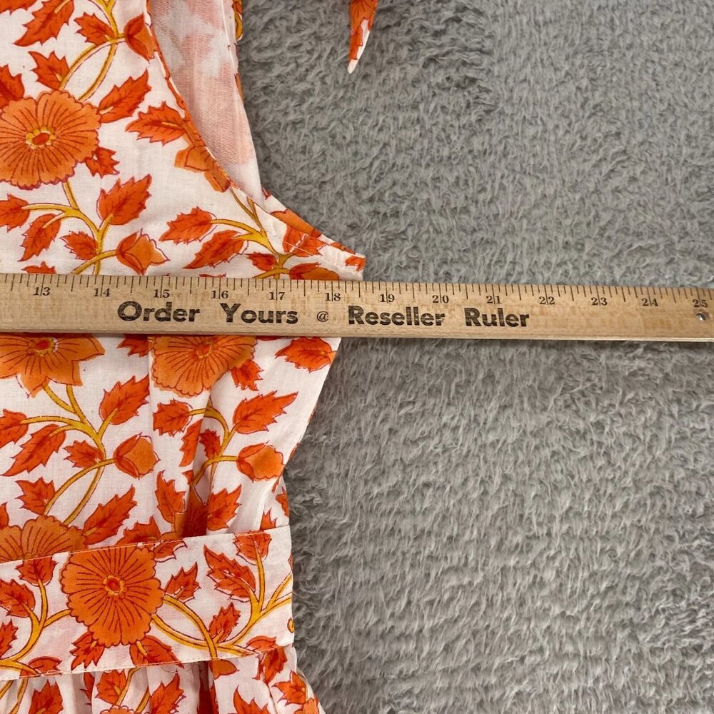 Victoria Dunn Dress Womens Floral Fit Flare Tie Sleeves Tiered Orange - Picture 5 of 12